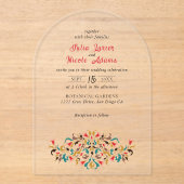 Moderne romantische elegante bloemenkrans bruiloft acryl uitnodigingen (Voorkant)