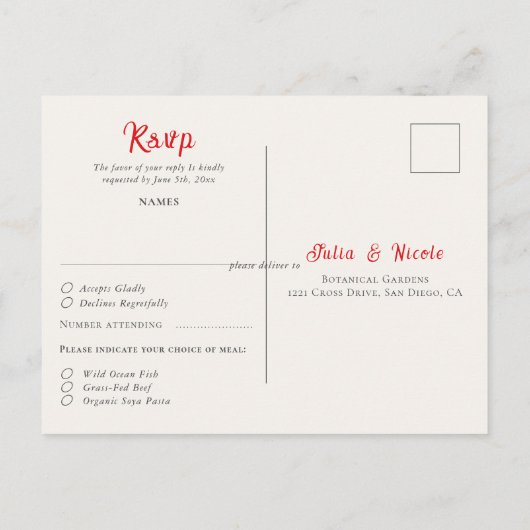 Moderne romantische elegante bloemenkrans bruiloft briefkaart (Achterkant)