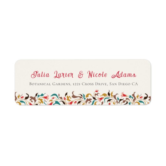 Moderne romantische elegante bloemenkrans bruiloft etiket (Voorkant)