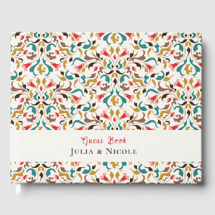 Moderne romantische elegante bloemenkrans bruiloft gastenboek