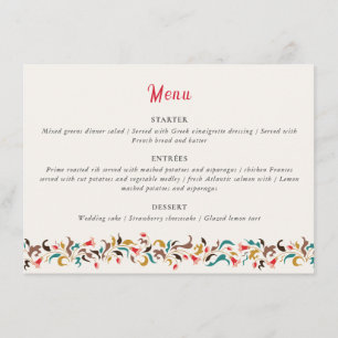Moderne romantische elegante bloemenkrans bruiloft menu