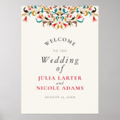 Moderne romantische elegante bloemenkrans bruiloft poster (Voorkant)