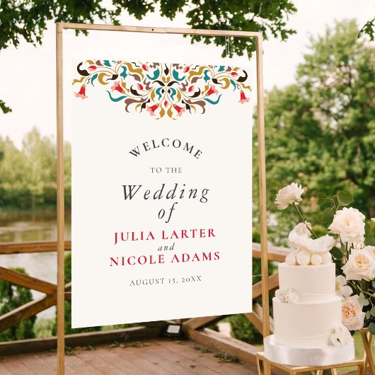 Moderne romantische elegante bloemenkrans bruiloft poster