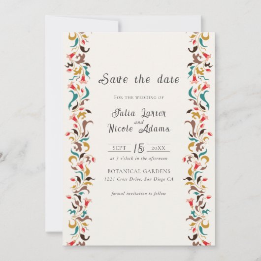 Moderne romantische elegante bloemenkrans bruiloft save the date (Voorkant)