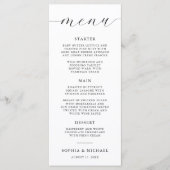 Moderne romantische kalligrafie zwart-wit bruiloft menu (Voorkant)