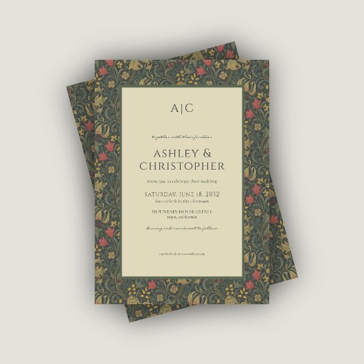Moderne romantische Morris bloemenhoutskool bruilo Kaart