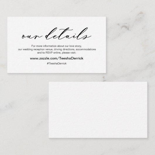 Moderne romantische, onze bruiloft met details informatiekaartje (Voorkant / Achterkant)