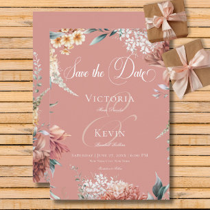 Moderne romantische roze tuin bloemenbruiloft save the date