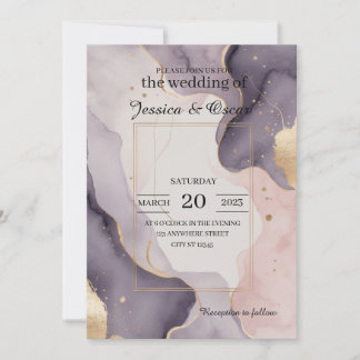 Moderne Romantische Waterverf Blush Gold Foil Wedd Kaart