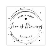 Moderne Ronde 'Love is Brewing' Trouwfavoriet Zelfinktende Stempel (Design)