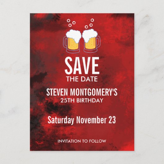 Moderne Rood Abstracte Verjaardag Save The Date Briefkaart (Voorkant)