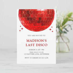 Moderne Rood Disco Bal Laatste Disco Bruidsfeest Kaart