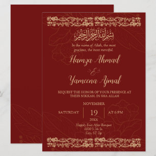 Moderne rood en goud moslim islamitische bruiloft kaart