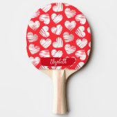 Moderne Rood en Wit Gevlekte Hart Valentijn Naam Tafeltennisbatje (Achterkant)