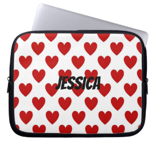 Moderne Rood en Witte Hartjes Patroon Persoonlijk Laptop Sleeve