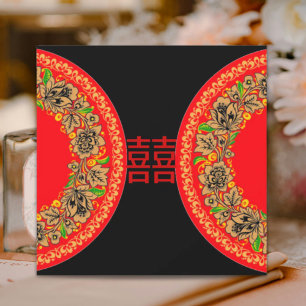 Moderne Rood Geluk Chinees Huwelijksuitnodiging Kaart