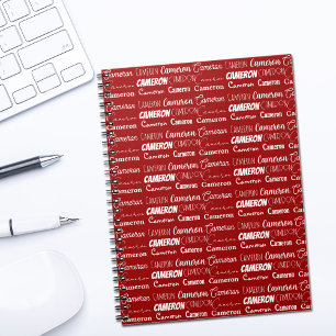 Moderne Rood Gepersonaliseerde Naam Collage Notitieboek
