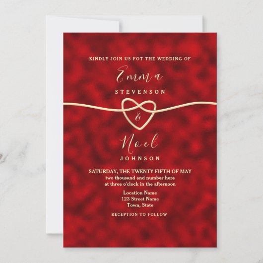 Moderne Rood Goud bruiloft uitnodiging (Voorkant)