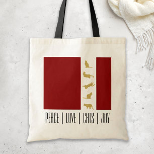 Moderne Rood Goud Kat Liefhebber Kerstmis Tote Bag