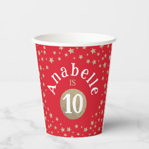 Moderne Rood Gouden Glitter Sterren Geboortedag Papieren Bekers