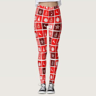 Moderne Rood Kerst Raster Patroon Minimalistisch Leggings