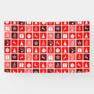 Moderne Rood Kerst Raster Patroon Minimalistisch Spandoek