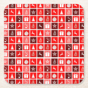 Moderne Rood Kerstmis Raster Patroon Minimalistisc Vierkante Kartonnen Onderzetter