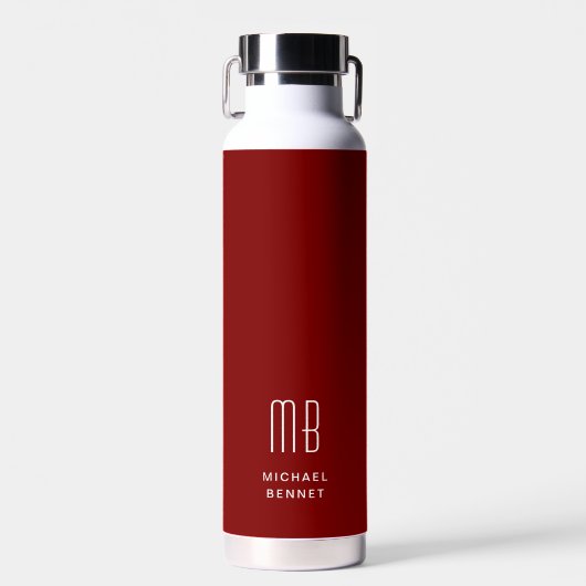 Moderne Rood Monogram Waterfles (Voorkant)