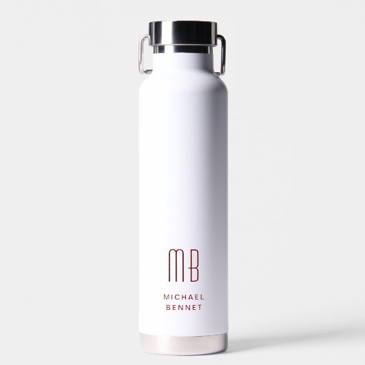 Moderne Rood Monogram Waterfles (Voorkant)