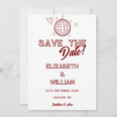 Moderne Rood Retro Disco Groovy Bruiloft Save The Date (Voorkant)