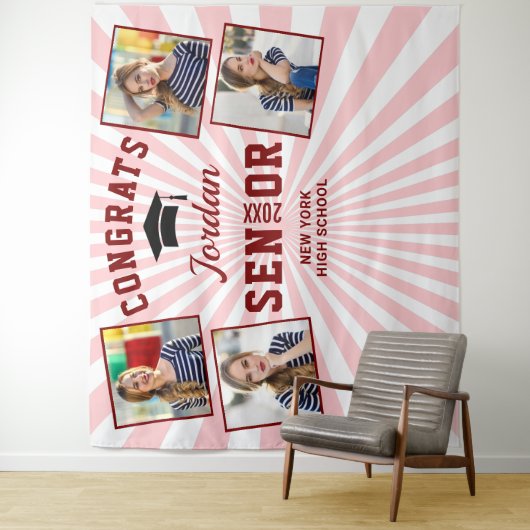 Moderne Rood Roze Afstudeerfoto Booth Achtergrond Wandkleed (In situ)