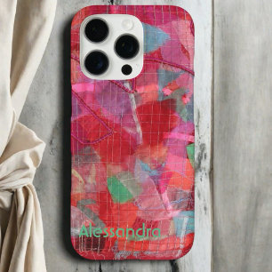 Moderne rood roze groen blauw monogram abstracte k iPhone 16 pro hoesje