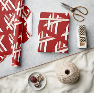 Moderne Rood & Wit Abstract Geometrisch Raster Cadeaupapier