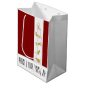 Moderne Rood Wit Goud Kat Kerstmis Medium Cadeauzakje (Voorkant Gekanteld)