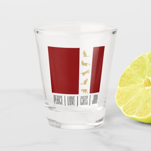 Moderne Rood Wit Goud Kat Kerstmis Shot Glas (Voorkant)