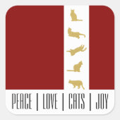 Moderne Rood Wit Goud Kat Kerstmis Vierkante Sticker (Voorkant)
