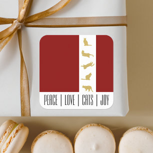 Moderne Rood Wit Goud Kattenliefhebber Kerstmis Vierkante Sticker