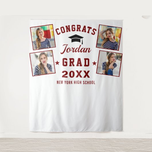 Moderne Rood Witte Afstuderen 4 Photo Booth Achter Wandkleed (Voorkant)