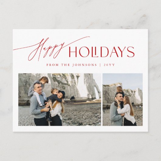 Moderne rood-witte familiefoto Kerstmis Feestdagenkaart (Voorkant)