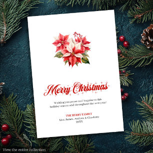 Moderne Rood-Witte Poinsettia Boeket Vakantiekaart Feestdagenkaart