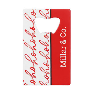 Moderne rood-witte tekst kerstpatroon kredietkaart flessenopener