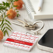 Moderne rood-witte tekst kerstpatroon sleutelhanger (Voorkant Rechts)