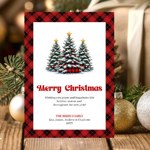 Moderne Rood-Zwarte Karo Kerst Wenskaart Feestdagenkaart