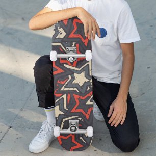 Moderne Rood Zwarte Sterren Cool Grunge Patroon Cu Skateboard