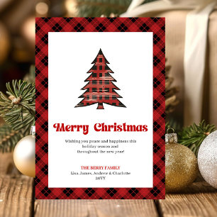 Moderne Rood-Zwarte Tartan Kerstkaart
