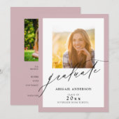 Moderne Roos Elegante Script 2 Foto Afstuderen (Voorkant / Achterkant)