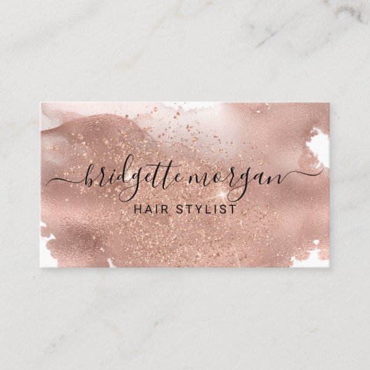 Moderne Roos Glitter Folie Script Makeup Artist Bu Visitekaartje (Voorkant)