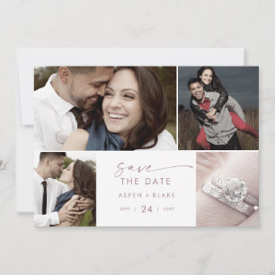 Moderne Roos Gold 4 Photo Collage Save the Date