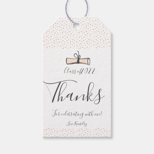 Moderne Roos Gold Afstuderen Cadeaulabel (Voorkant)