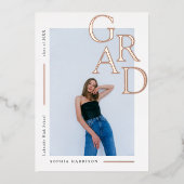 Moderne Roos Gold Afstuderen Real Folie Uitnodiging (Voorkant)